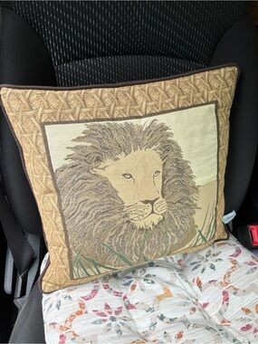 1 Tapestry Lion Golden Brown Throw Pillow by Riverdale Decorative Square